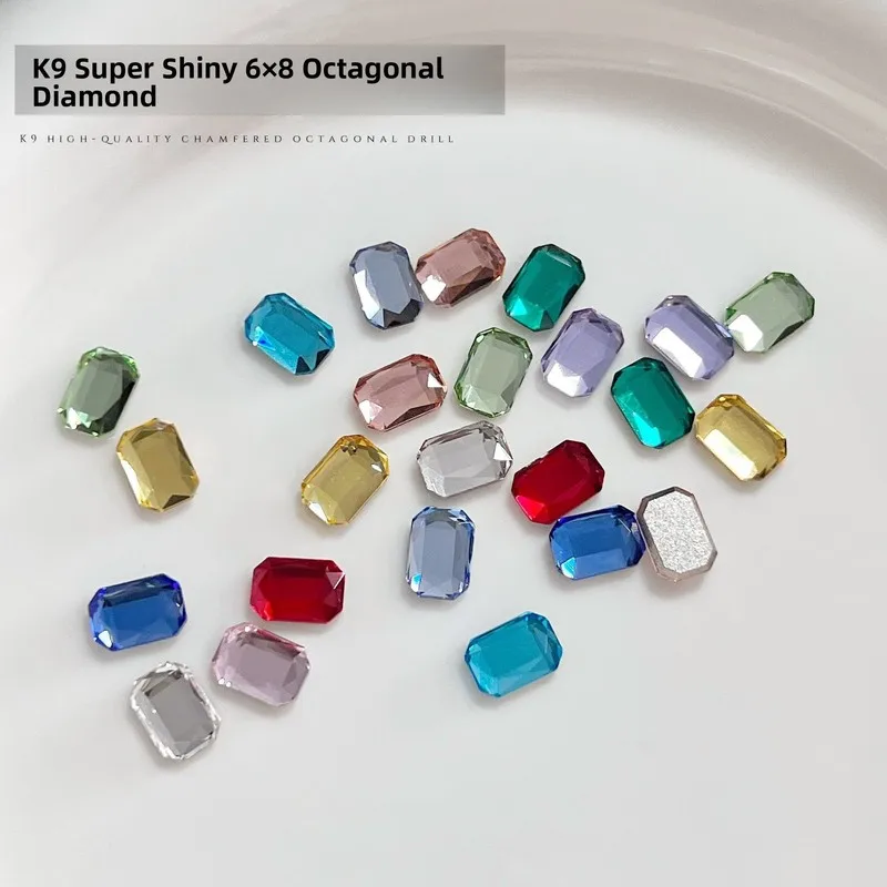 LYLE New Popular Super Sparkly Long Octagon Flat Back Sugar Crystal Rhinestones Special Shaped Nail Charms Manicure Accessories