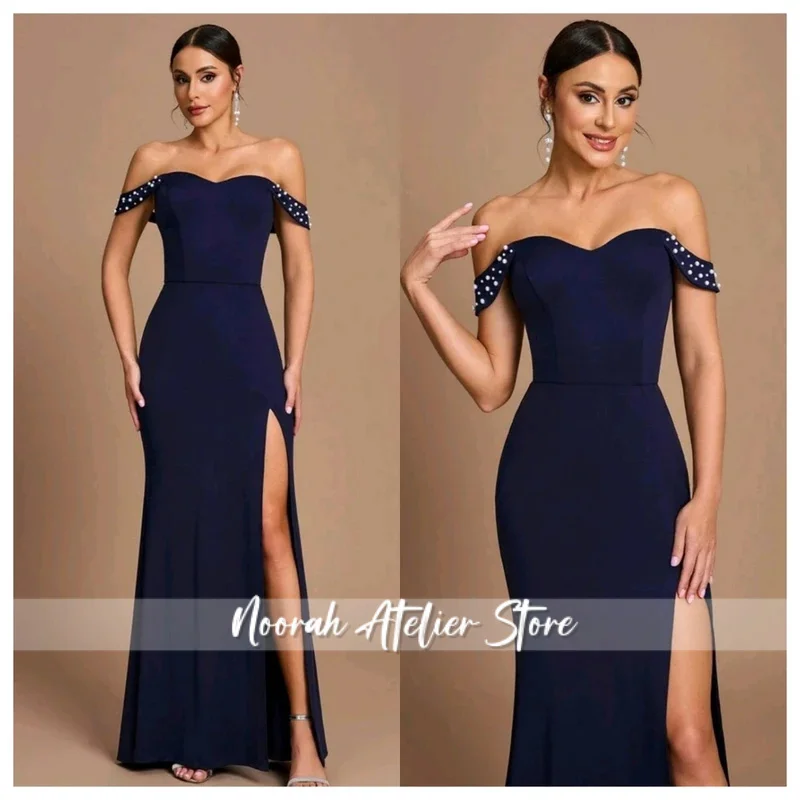 Customized navy blue Jersey Evening Dress Exquisite Strapless Sleeveless Homecoming Dress Classic Zipper Back Party Dress