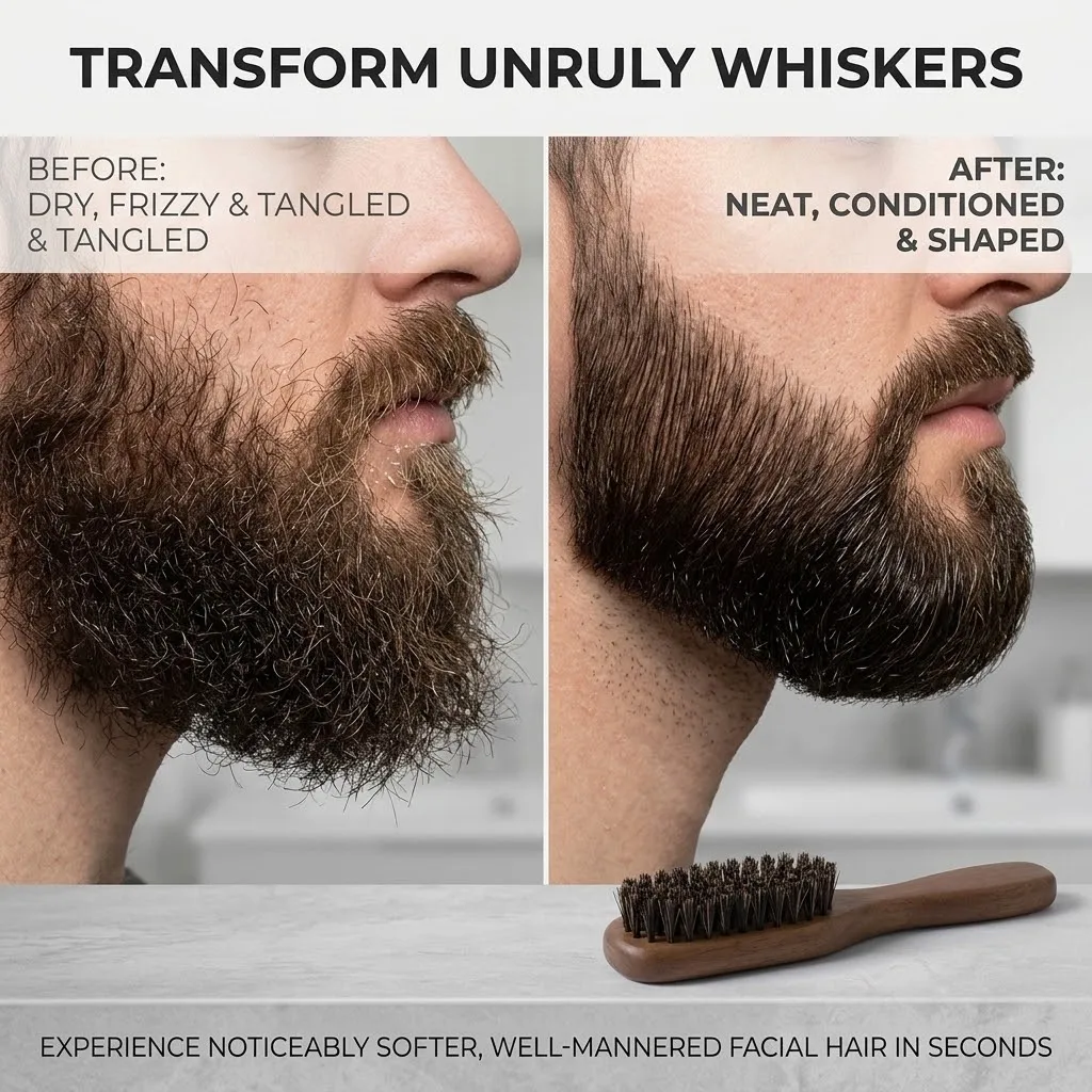 Natural Boar Bristle Beard Brush with Ergonomic Handle