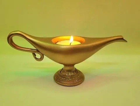

Aladdin Style Candle Holder - Ornate Middle Eastern Design with Gem Details, Enchanted Decor for Themed Parties