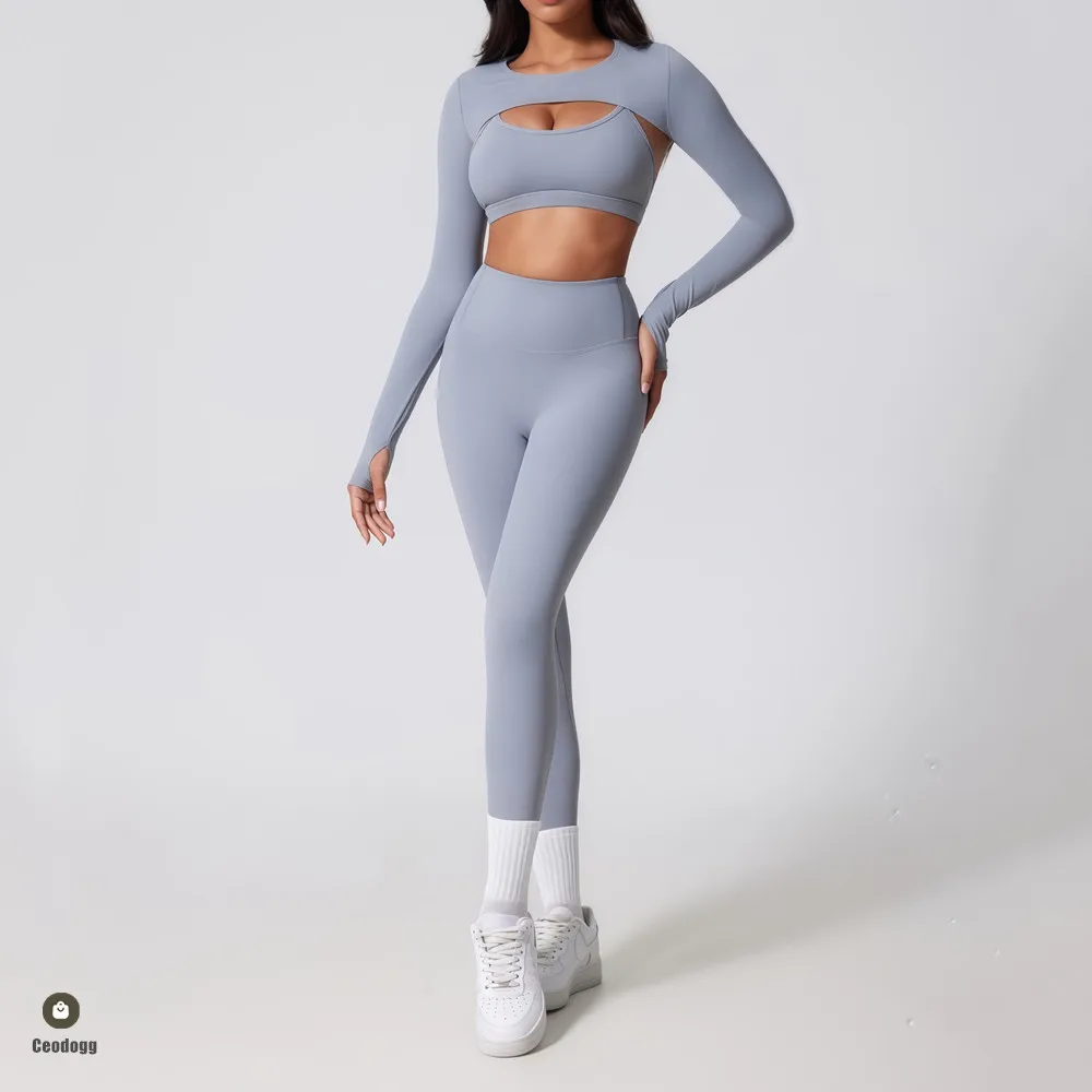 2/3PCS Sportswear Yoga Set Women's Workout Clothes Athletic Wear Sports Gym Legging Fitness Bra Crop Top Long Sleeve Yoga Suit