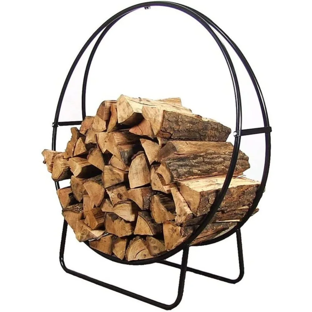 Log Store Firewood Rack Outdoor Firewood Log Hoop Black Powder Coated Steel Wood Rack for Firewood Lumber Wood Store