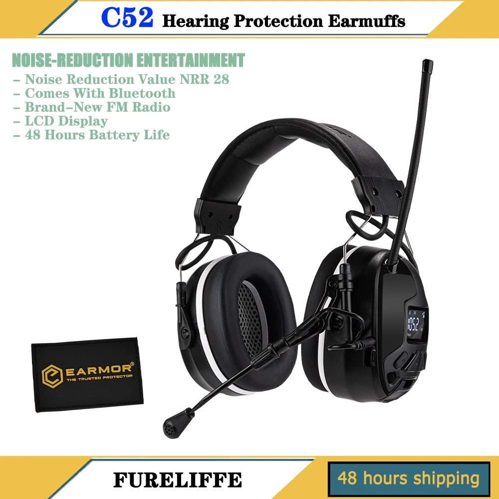 Cache-oreilles radio FM avec prise de son et suppression du bruit, casque de protection auditive EARMOR C52, casque de divertissement et de communication