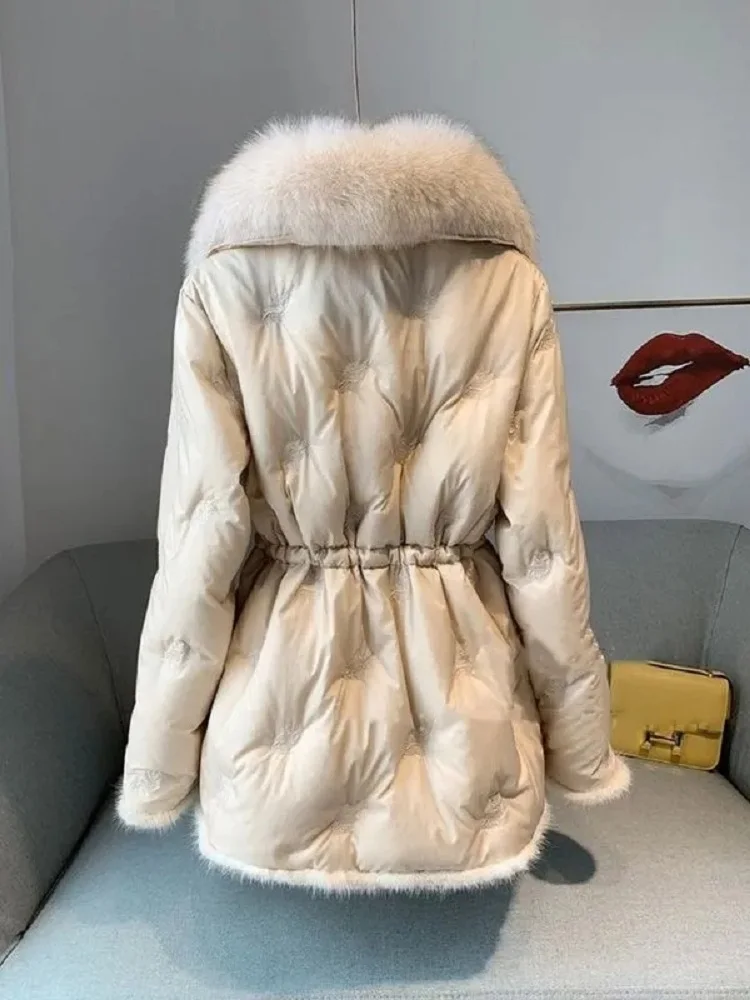 Nova jaqueta de inverno das mulheres pato branco para baixo casaco moda versátil longo outerwear topos feminino engrossar quente jaqueta parkas