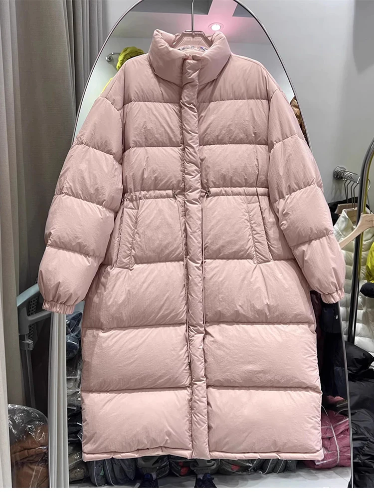 Winter New Medium length Down Jacket Women's Stand up Collar Waist cinching Slimming Thickened Warm White Duck Down Coat