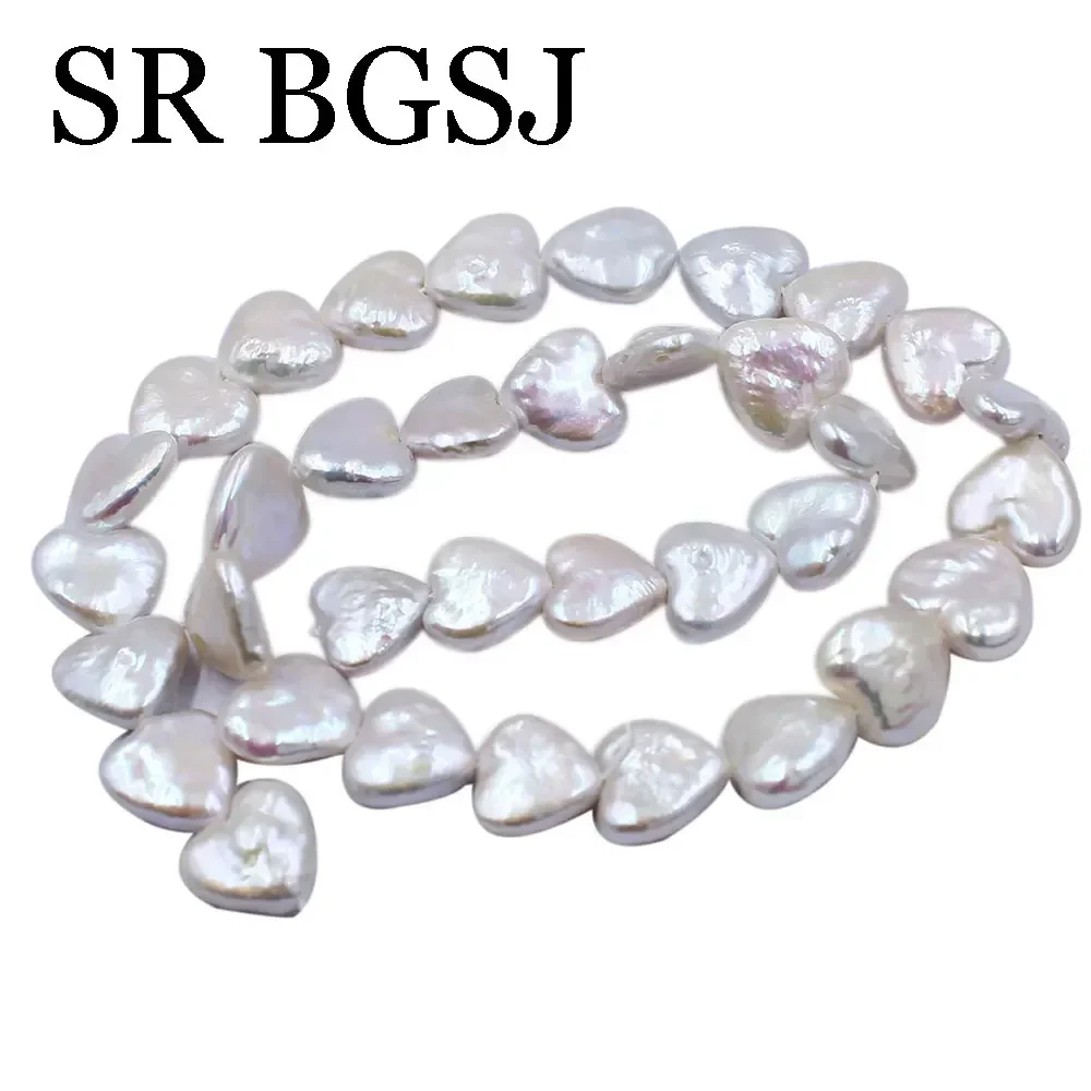 12.5-13mm Jewelry Making White Heart Shape Natural Freshwater Pearl Loose Spacer Beads Strand 14