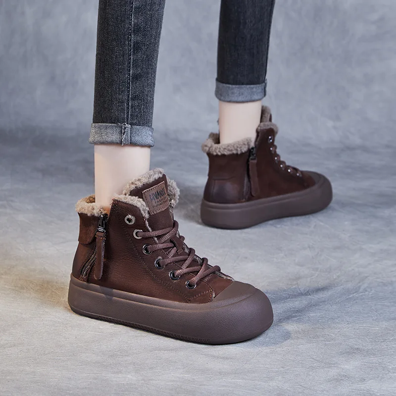 Botas femininas de couro genuíno sapatos de inverno curto tornozelos de pelúcia guangdong borracha livre senhoras botas altas sapatos de algodão zm23338