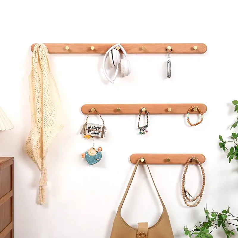 Black Walnut Solid Wood Brass Clothes Hook Entrance Foyer Coat Racks Wall Hanging Scarf Hats Keys Storage Shelf Furniture Decor image 6