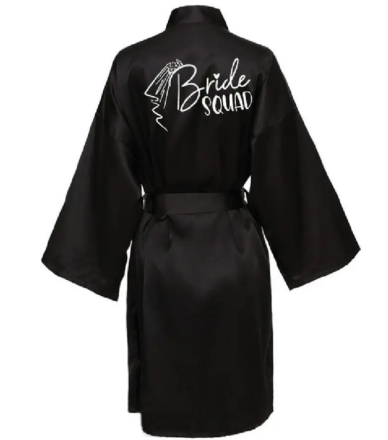 Team Bride Robe With Black Letters Bride Squad Wedding Party Kimono Satin Pajamas Bridesmaid Bathrobe Party Bridesmaid Robes