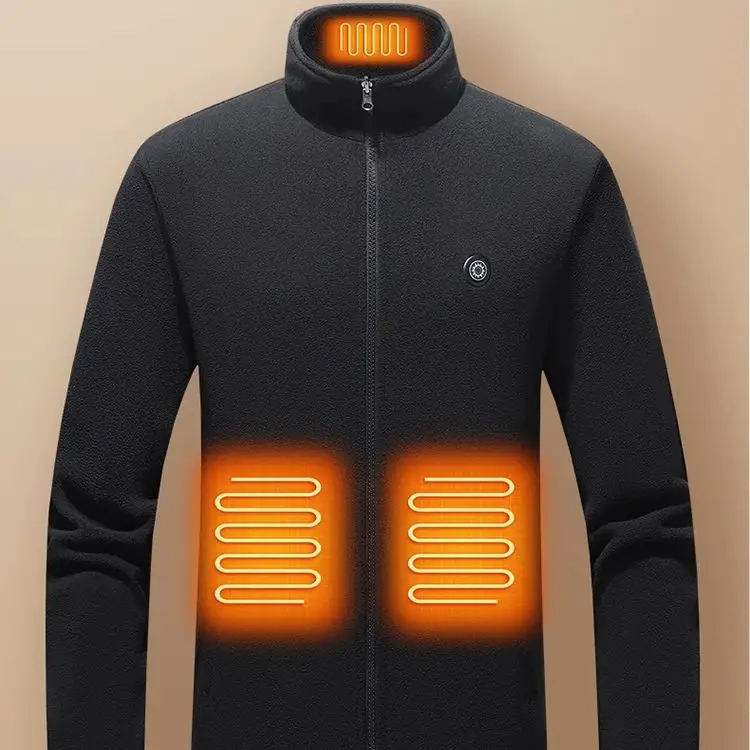 Polar Fleece Heating Jacket Single Control 9-Zone Smart Heating Jacket Men Black S-2xl