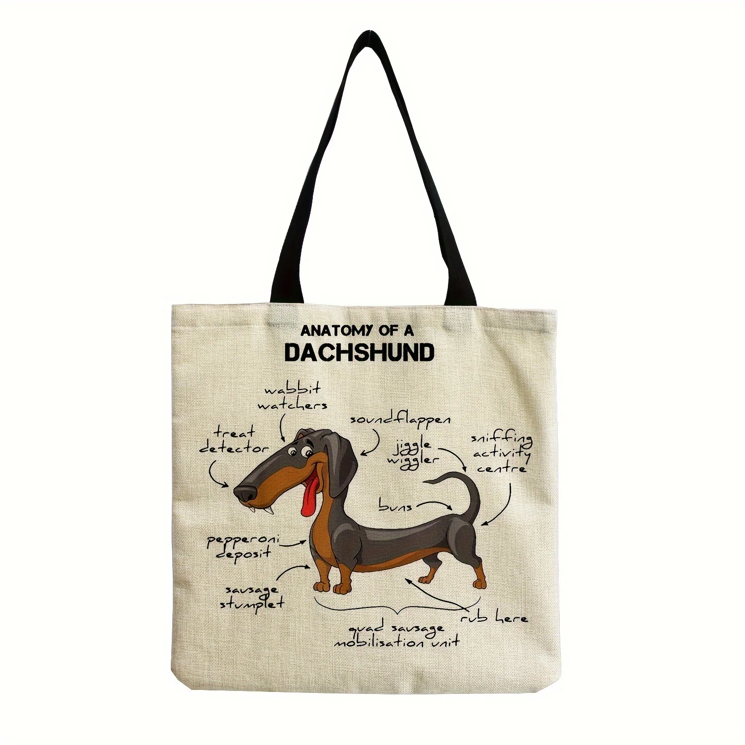 Cute Sausage Dog Print Tote Bag - Large Capacity Shoulder Bag for Commuting