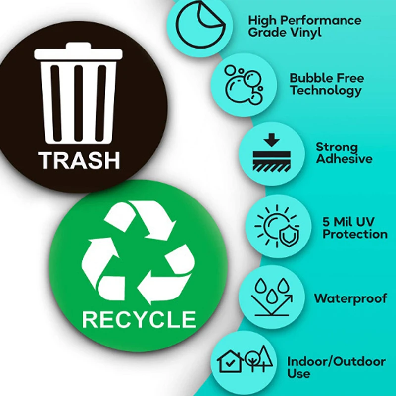 

4 шт., черные/зеленые 5-дюймовые 12,7 см, цветные наклейки для мусорного бака, наклейки для вторичной переработки, экологические наклейки для классификации мусора
