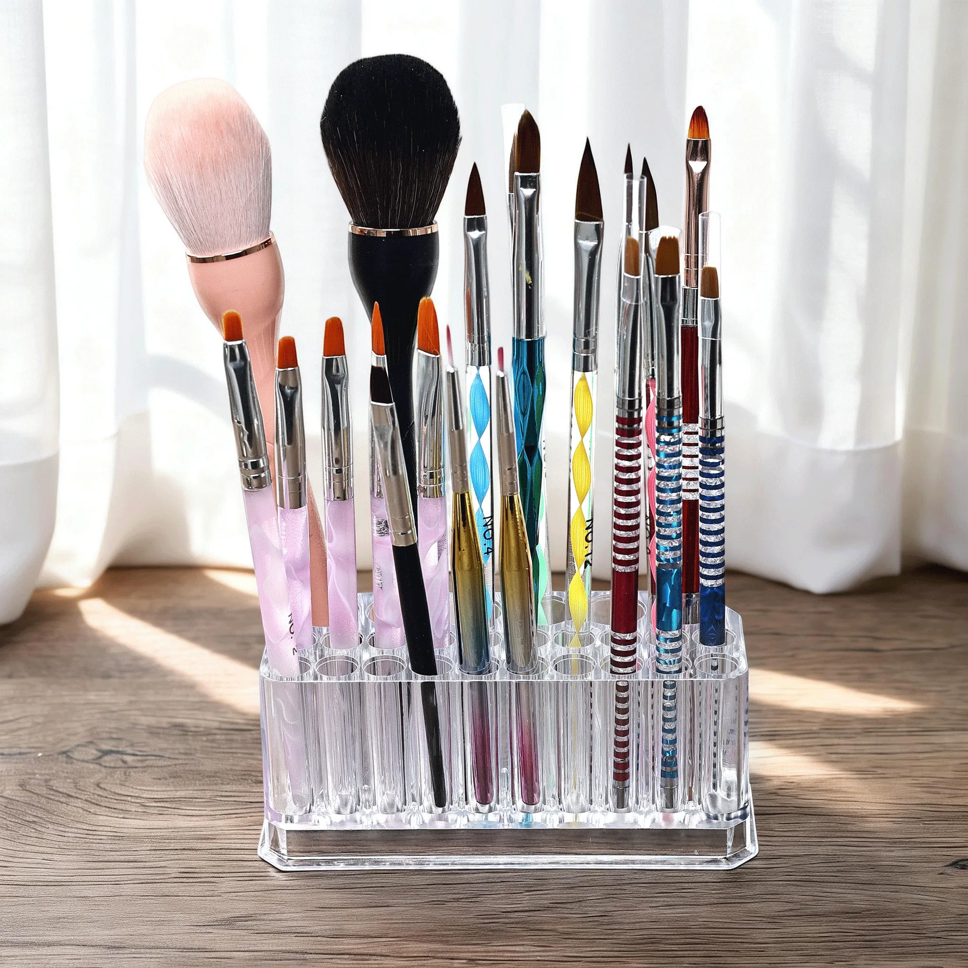 1pcs 26-Compartment Acrylic Nail Brush Organizer Practical Desktop Storage Box Nail Tool Organizer Pen Holder Storage Box