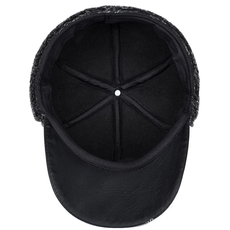 Winter New Men\'s Hat Imitation Leather Baseball Cap, Fashion Ear Protection Cap, Cap, Winter Outdoor Warm Hat, Elderly Hat