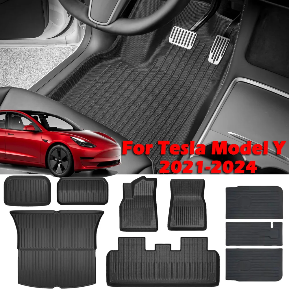 For Tesla Model Y 2021-2024 XPE Floor Mats，Left/Right Rudder Floor Mats All Weather Waterproof Non-Slip loor Mats Trunk Storage