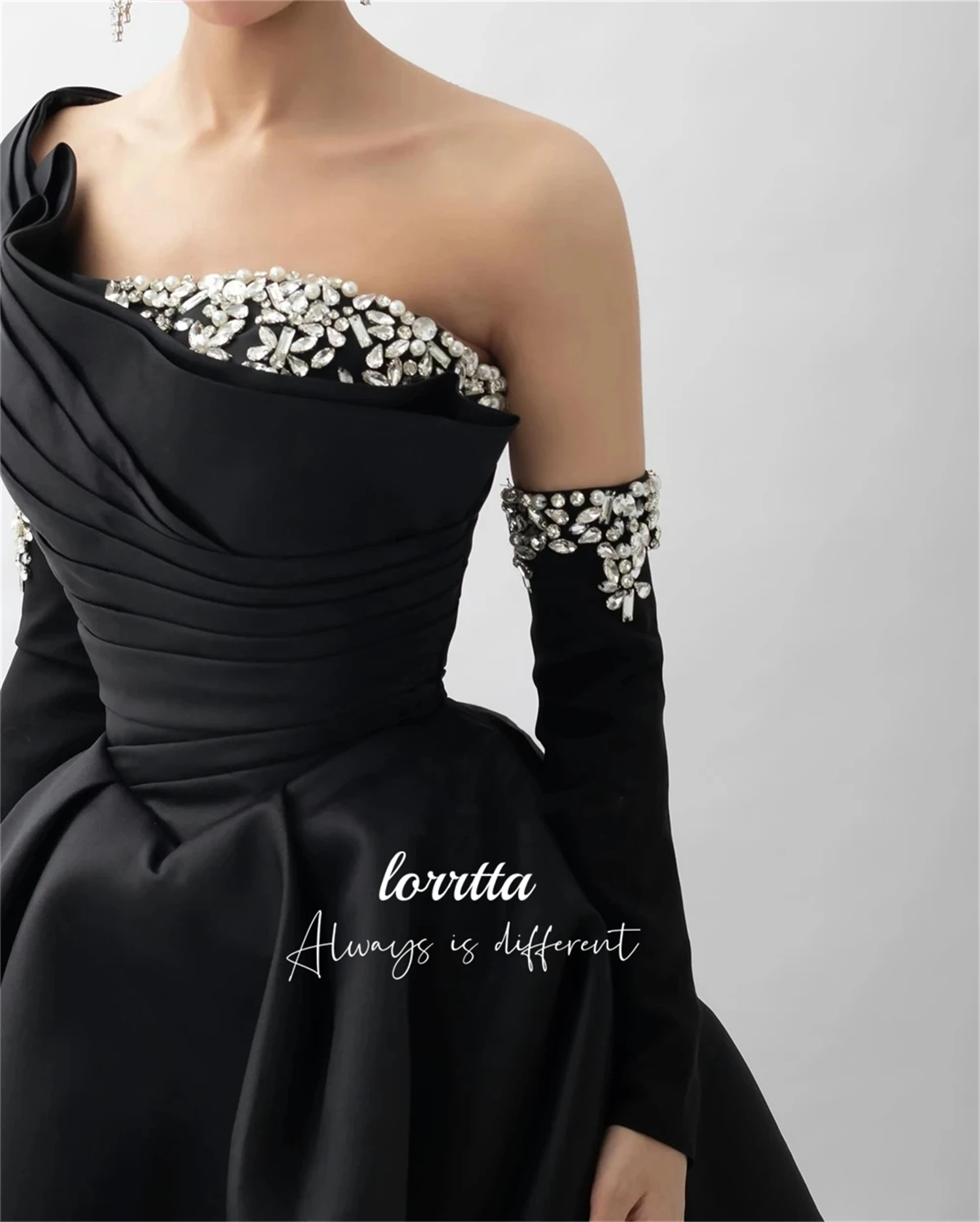 Lorrtta vestido de noite luxuoso decoração cetim vestido de baile linha formal uma vestidos de casamento pretos para ocasiões especiais personalizado