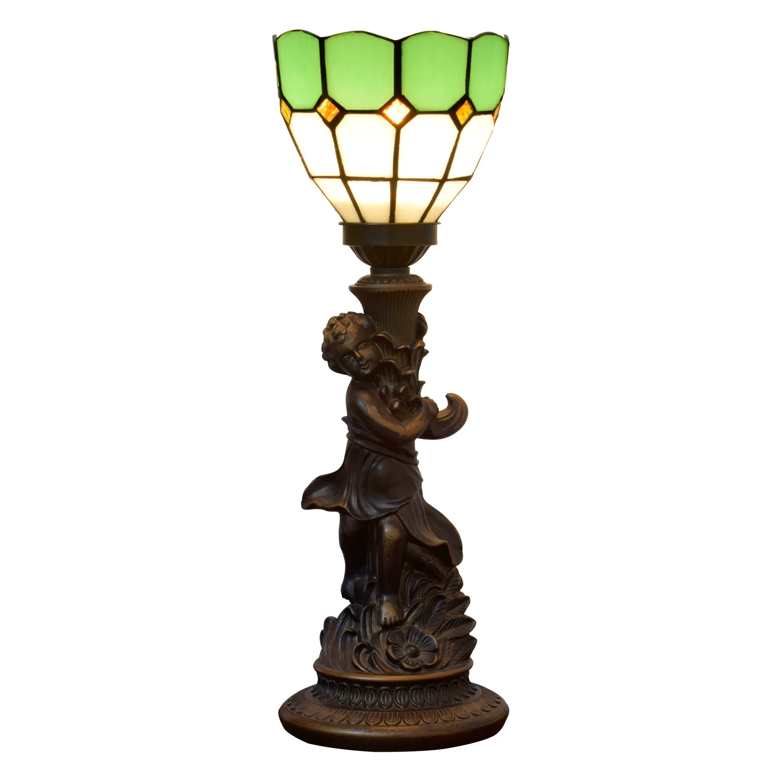 6inch 15cm Little Boy Base Vintage Green Mediterranean Stained Glass Lampshade Restaurant Desk Lamp Bedroom Bedside Table Lamp