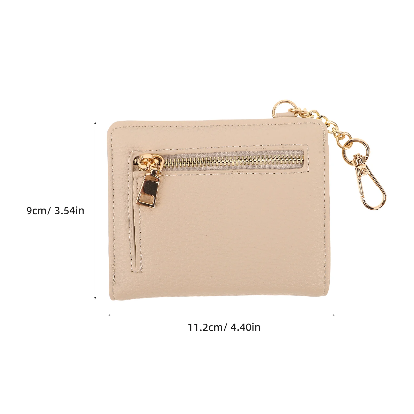 กระเป๋าสตางค์ PU แบบพับสองตอนขนาดเล็กสำหรับผู้หญิง กระเป๋าสตางค์ขนาดเล็กกะทัดรัด กระเป๋าสตางค์แบบสั้นมีซิป กระเป๋าใส่เหรียญ ที่ใส่บัตรสำหรับเดินทาง น้ำหนักเบา สีเบจ