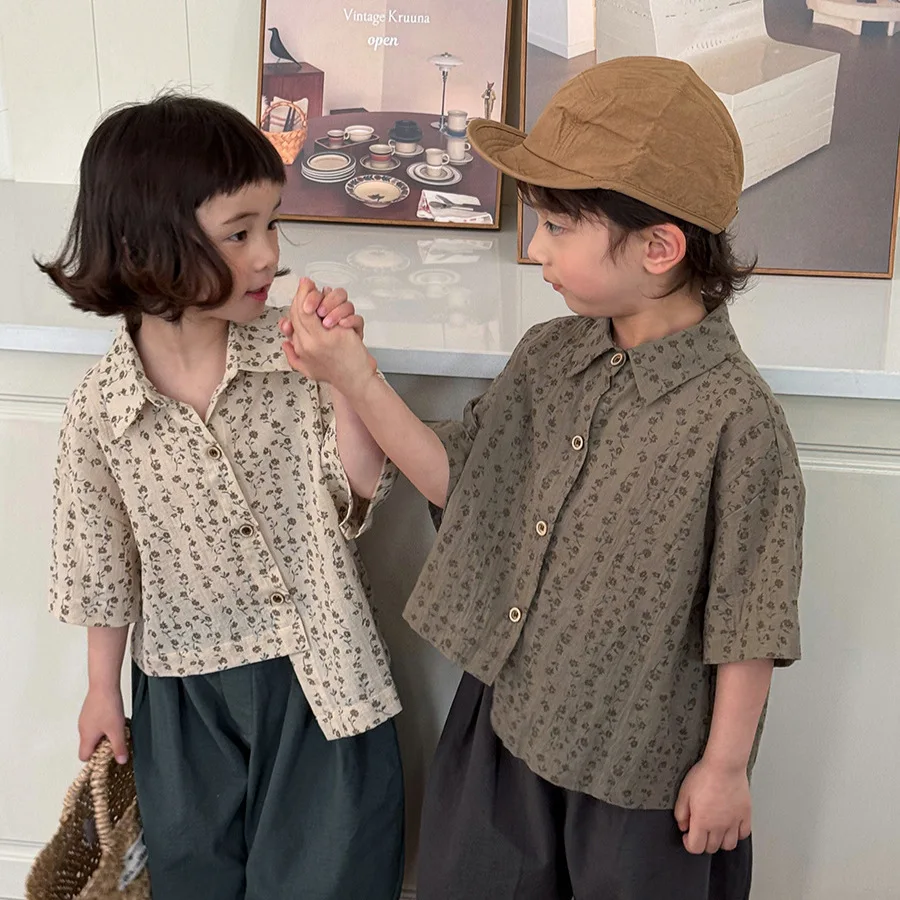 

Children's 2025 Children's Summer New Floral Short sleeved Shirt for Baby Shirt