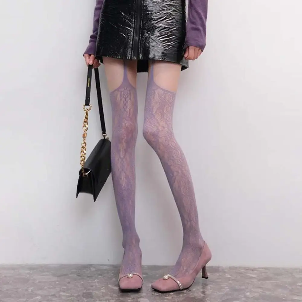 

Transparent Mesh Flower Long Tights Ultra-thin Lolita JK Style Lace Suspender Stockings Hollow Irregular Leggings Women Lady