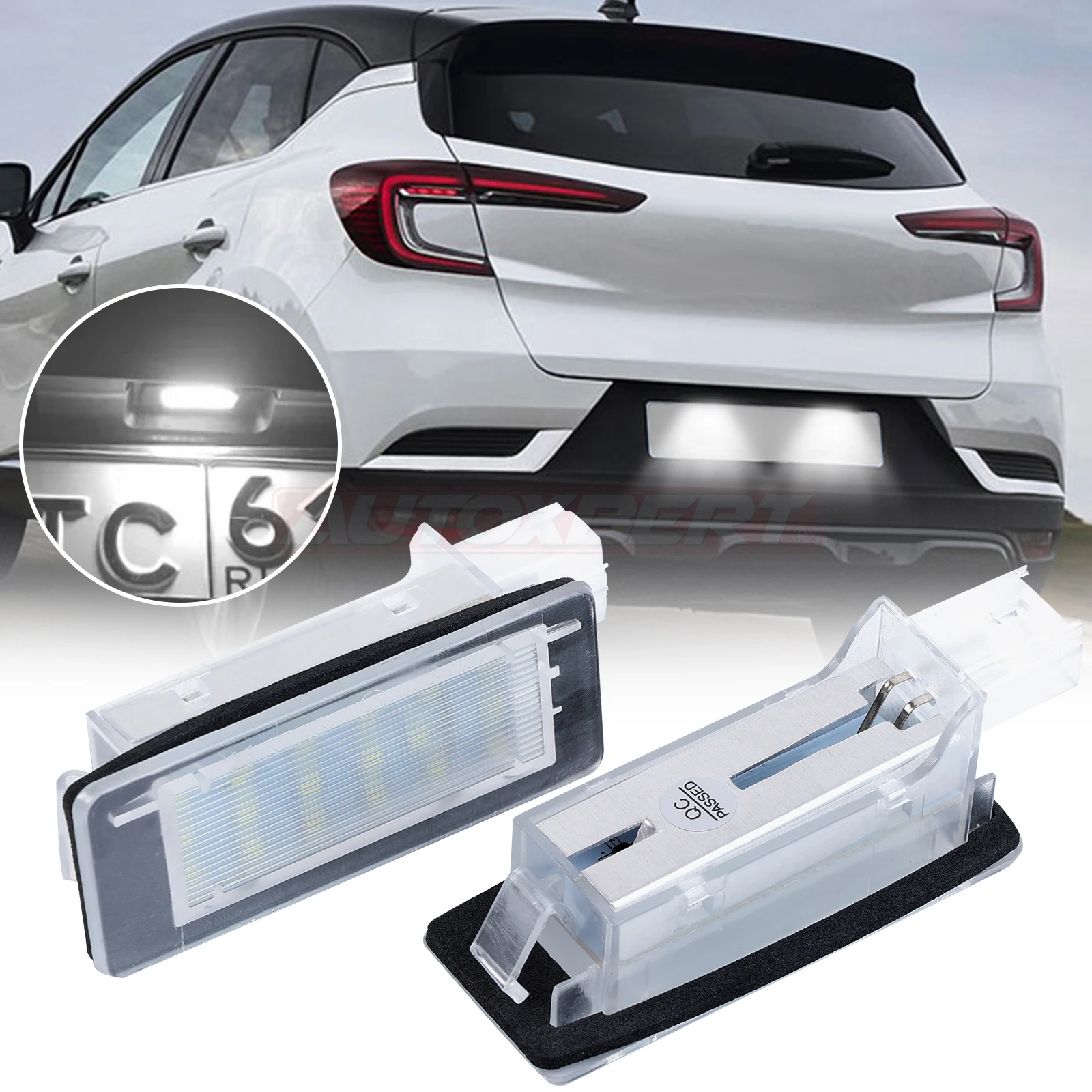 

2x LED License Number Plate Light for Renault Captur Clio 3 Clio 4 Espace 4 Fluence Laguna 3 Canbus Error Free Waterproof White