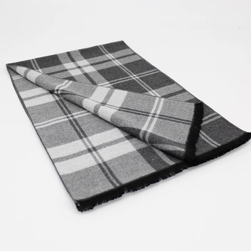 Luxury Brand Mens Classic Warm Long Winter Scarf Men's Plaid New Winter Soft Cashmere Feel Plaid Check and Solid Scarf