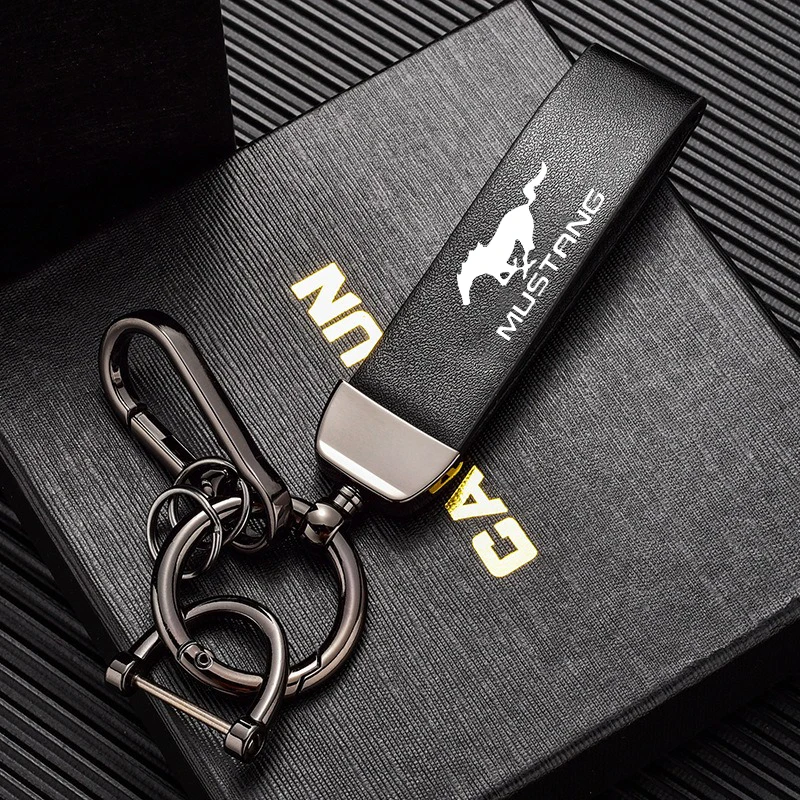 360 Degree Rotating Horseshoe Buckle For Ford Mustang GT SHELBY Metal Leather Car Styling Keychain Zinc Alloy Key Chain Keyring