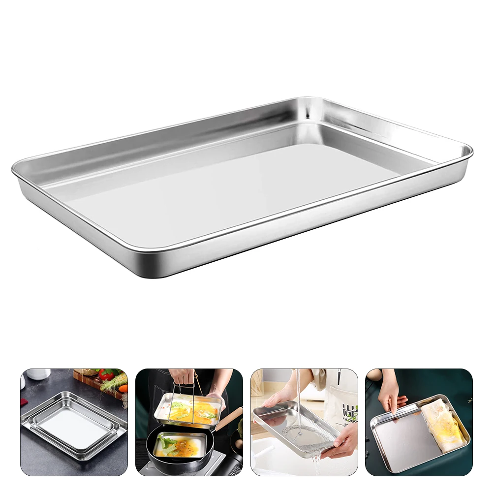 2PCS Rectangular Stainless Steel Barbecue Sub Tray Container Storage Keeper Tray Plate Kitchen Medical Organizer Baking Plate