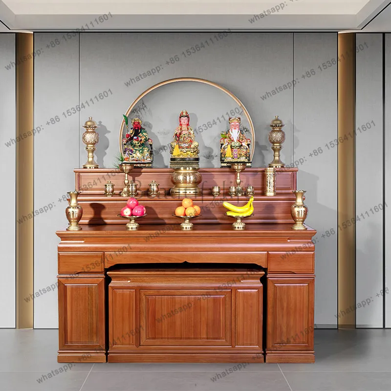 Stepped tribute table Tibetan three-layer altar cabinet Solid wood new Chinese shrine Multi-layer Buddhist platform