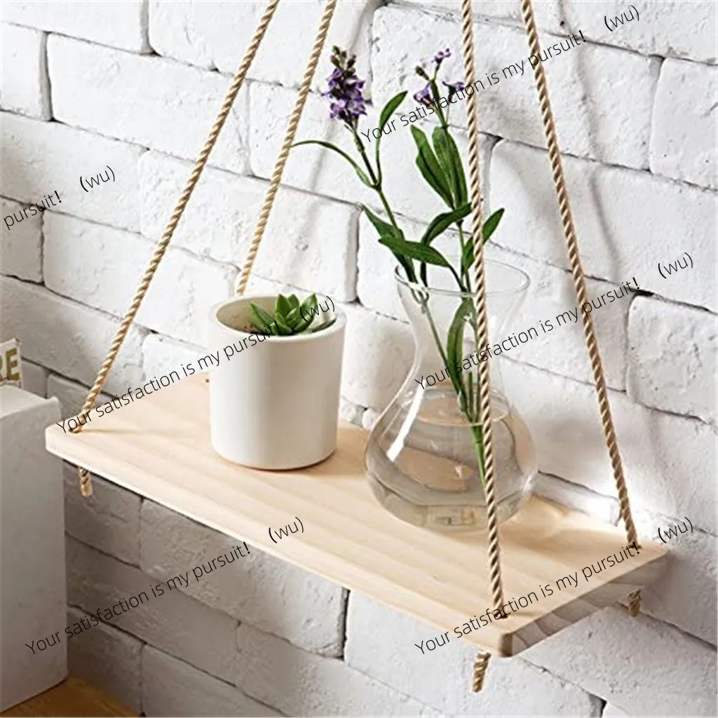 Premium Wood Swing Hanging Rope Wall Mounted Floating Shelves – Plant Flower Pot Indoor Outdoor Decoration Simple Design