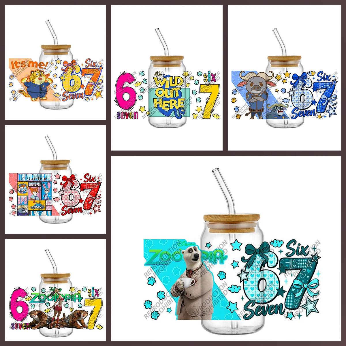 

Zootopia Pattern UV DTF Transfer Sticker Waterproof Wrap Decals For 16oz Glass Rabbit Fox Police Cup Wrap Stickers