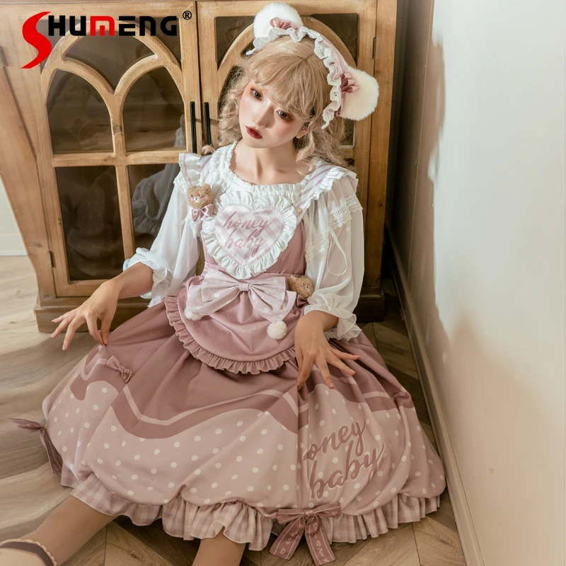

Original Pink Lolita Style Suspender Dress Jsk Japanese Girl's Sweet Cute Bow Kawaii Princess Dress Loli Y2k Cos Dresses Tops