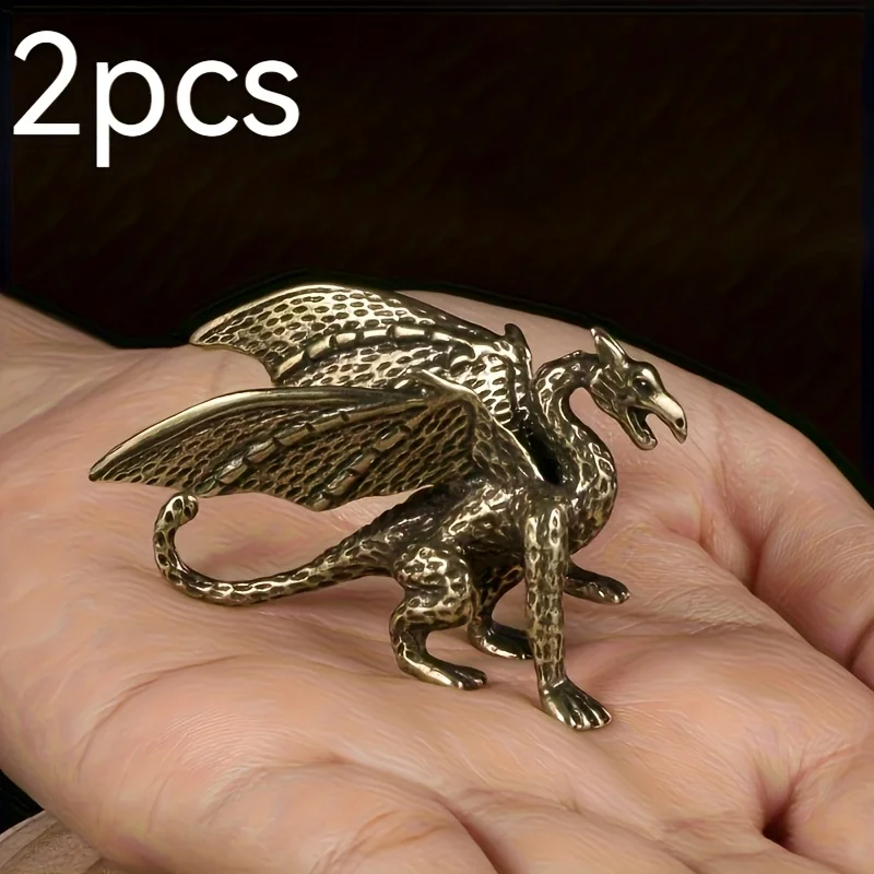 2 statues classiques de dragons volants mythiques en laiton, design rustique pour collectionneurs et passionnés