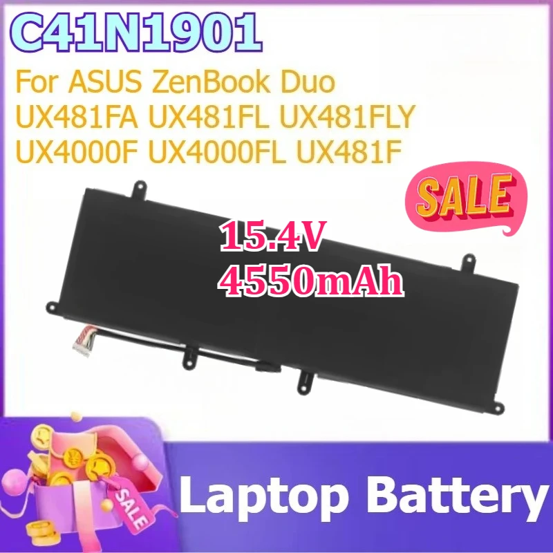

C41N1901 15.4V 4550mAh for ASUS ZenBook Duo UX4000F UX4000FL UX481FA UX481FL UX481FLY UX481F 0B200-03520000 70WH Laptop Battery
