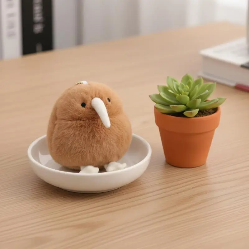 1Pcs Simulation Kiwi Bird Plush Key Ring Soft Cartoon Bird Pendant Keychain Portable Bag Accessory for Travel Use