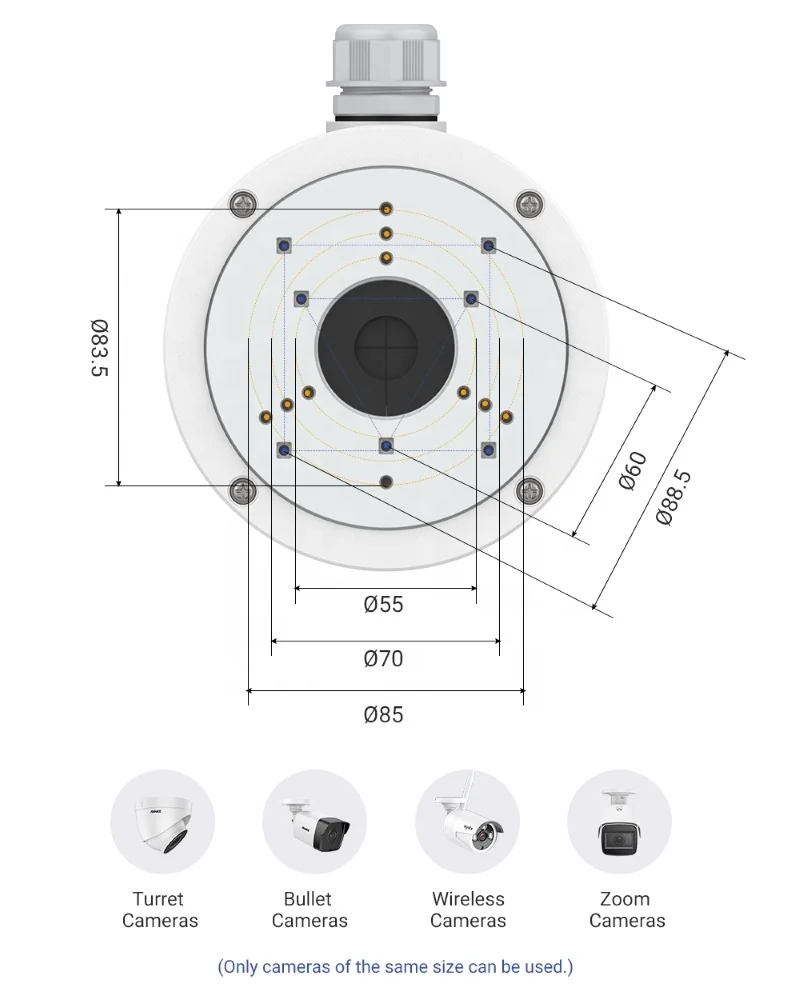 دعامة تثبيت صندوق التوصيل لكاميرا CCTV الأمنية في الهواء الطلق غلاف ألومنيوم مقاوم للماء تركيب سقف الحائط