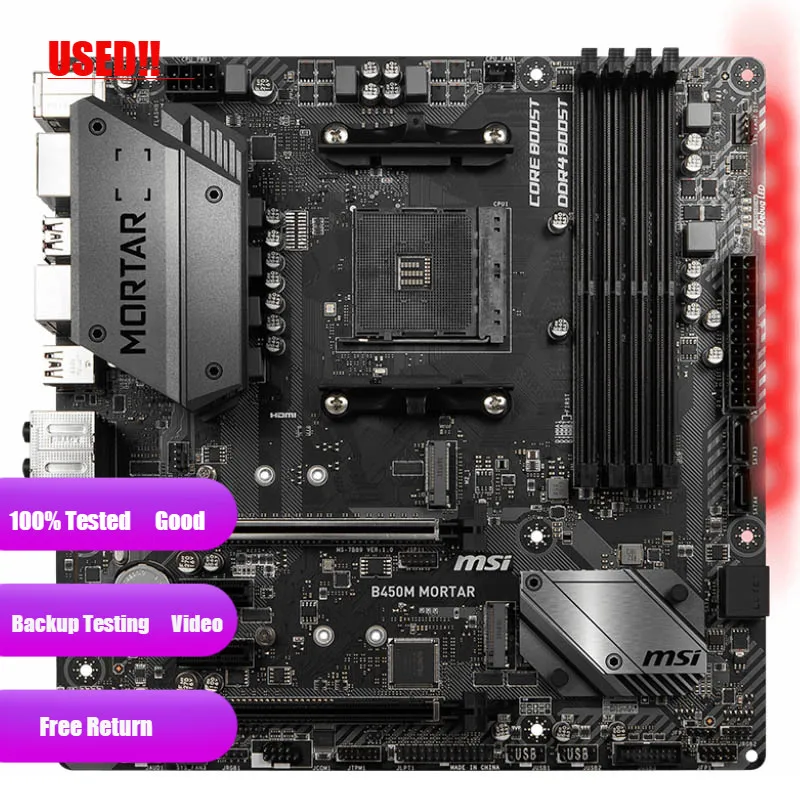 MSI B450M MORTAR لسلسلة Ryzen Adopt chipse 4xDDR4 المقبس AM4 PCI-E 3.0 Max 128GB 2×M.2