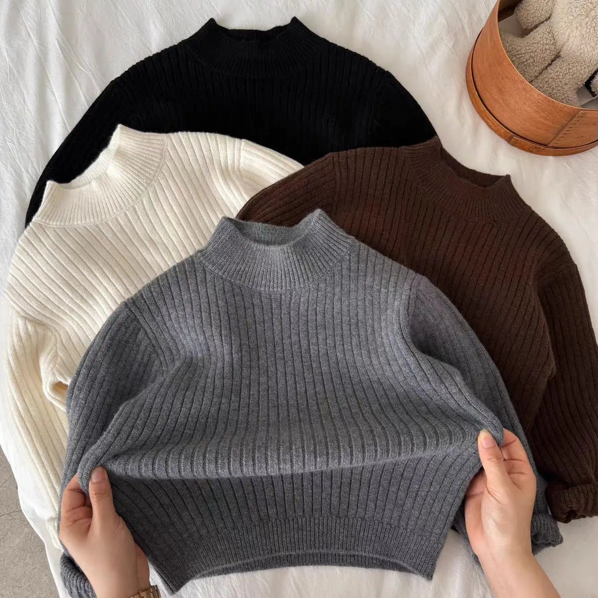 Boys Knit Sweater 2026 Autumn Winter New Kids Korean Style Solid Color Thick Warm Pullover Toddler Fashion Base Layer Top