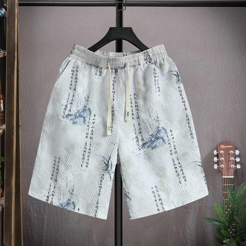 

Summer Casual Ice Silk orts Men's Loose Faion Sports Five-Quarter Beach Pants Thin Breathable Straight Leg Casual Trousers