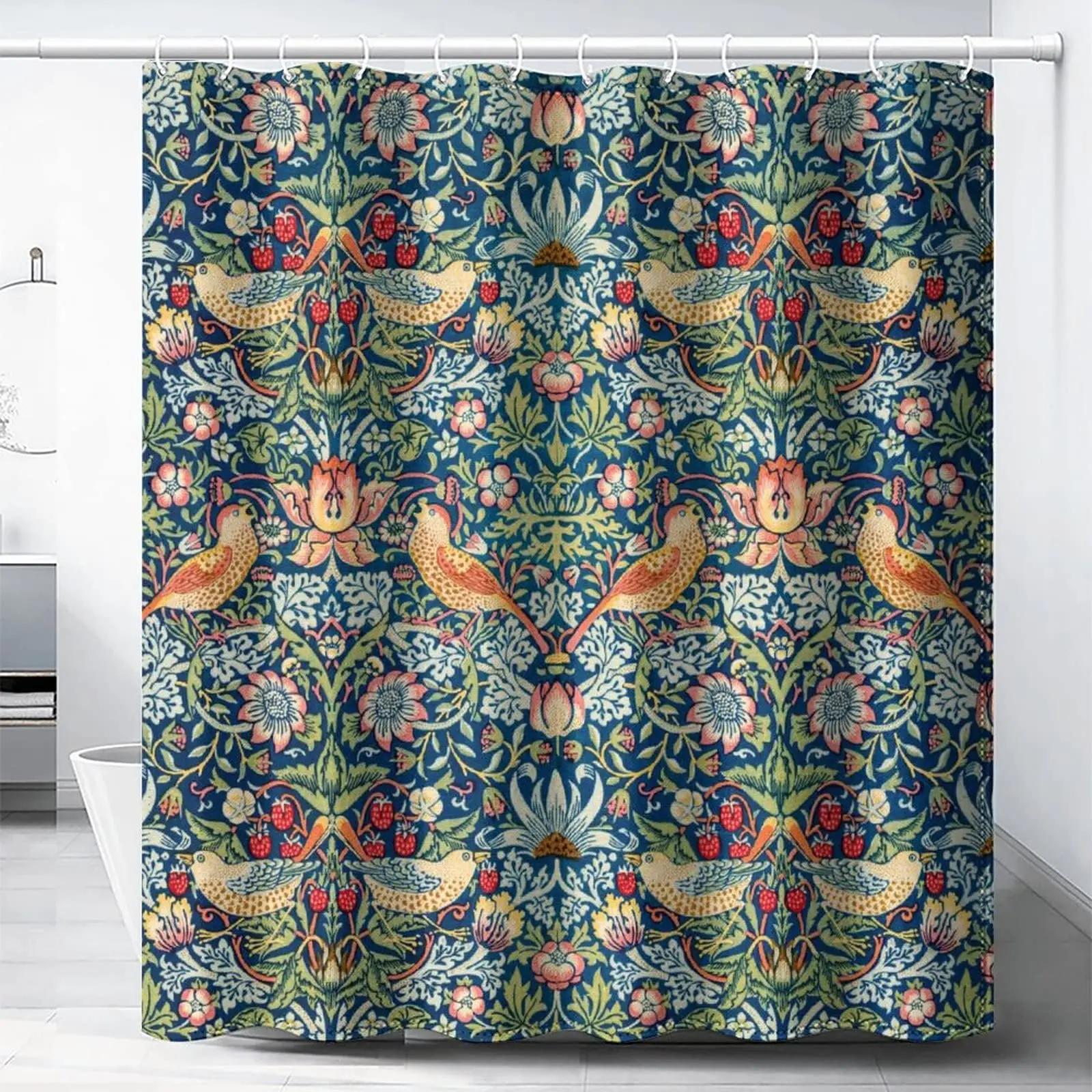 William Morris Shower Curtains Green Shower Curtain for Bathroom Waterproof Fabric Decorative Bathroom Curtains with 12 Hooks