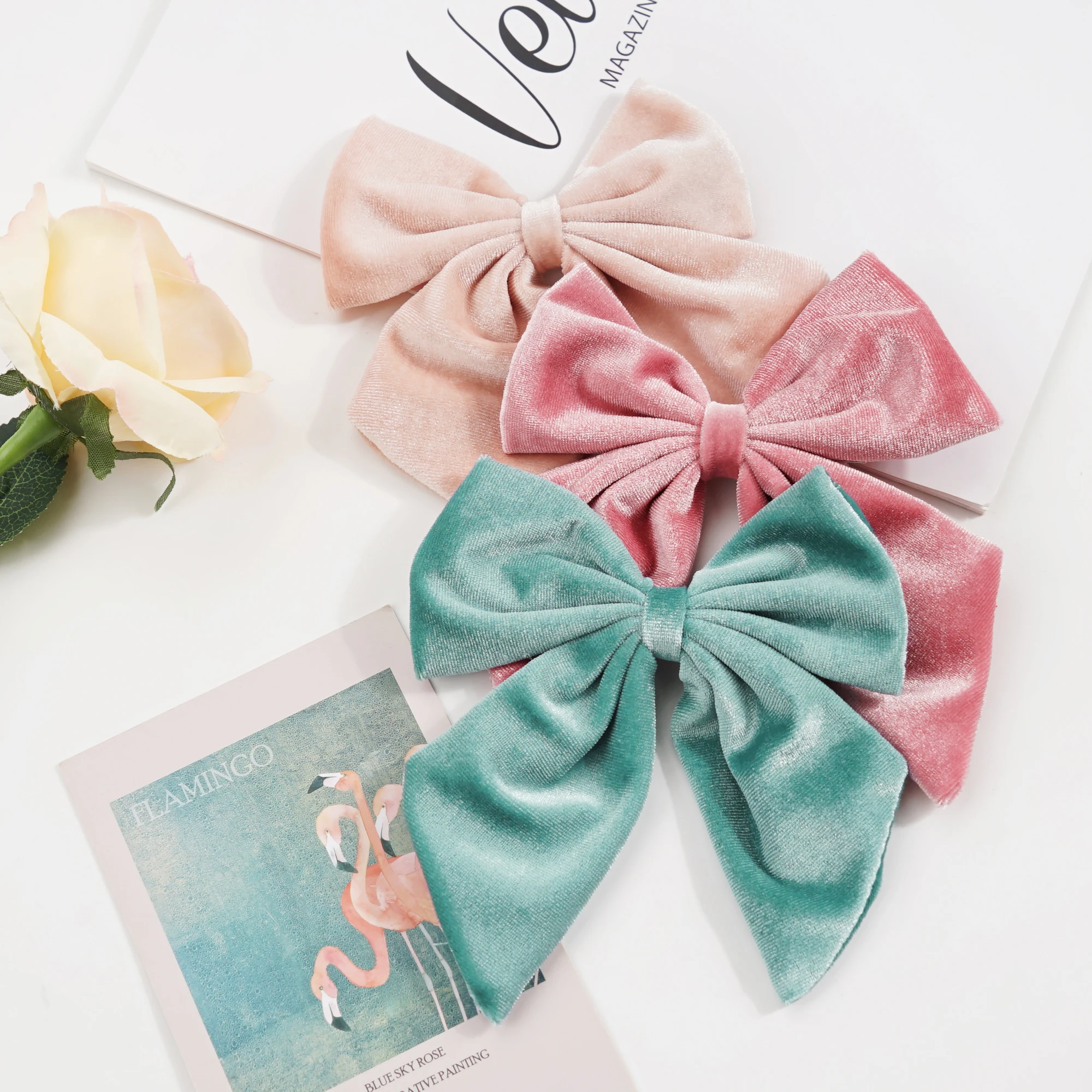 3Pcs 6 Inch Big Large Velvet Bows Velvet Hair Bows Clips  French Hair Barrettes Vintage Accessories for Teens Girls Women