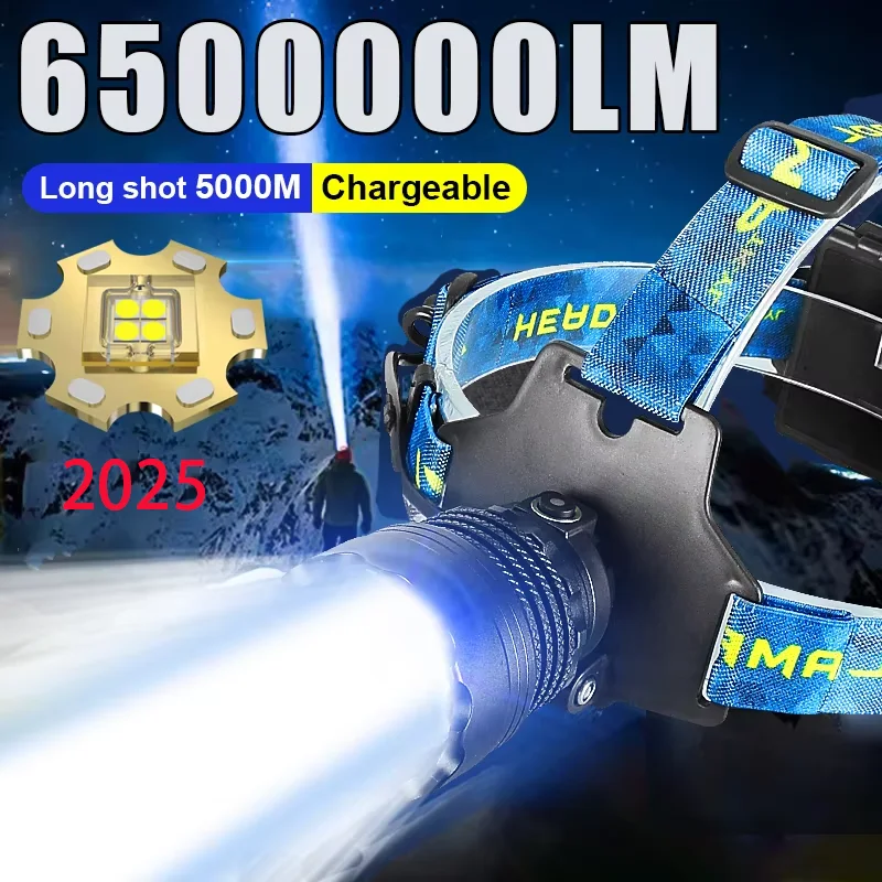

6500000LM Most Powerful Headlight Long Shot 5000M Super Bright Head Lantern Dimmable Head Flashlight For Climbing Fishing Work