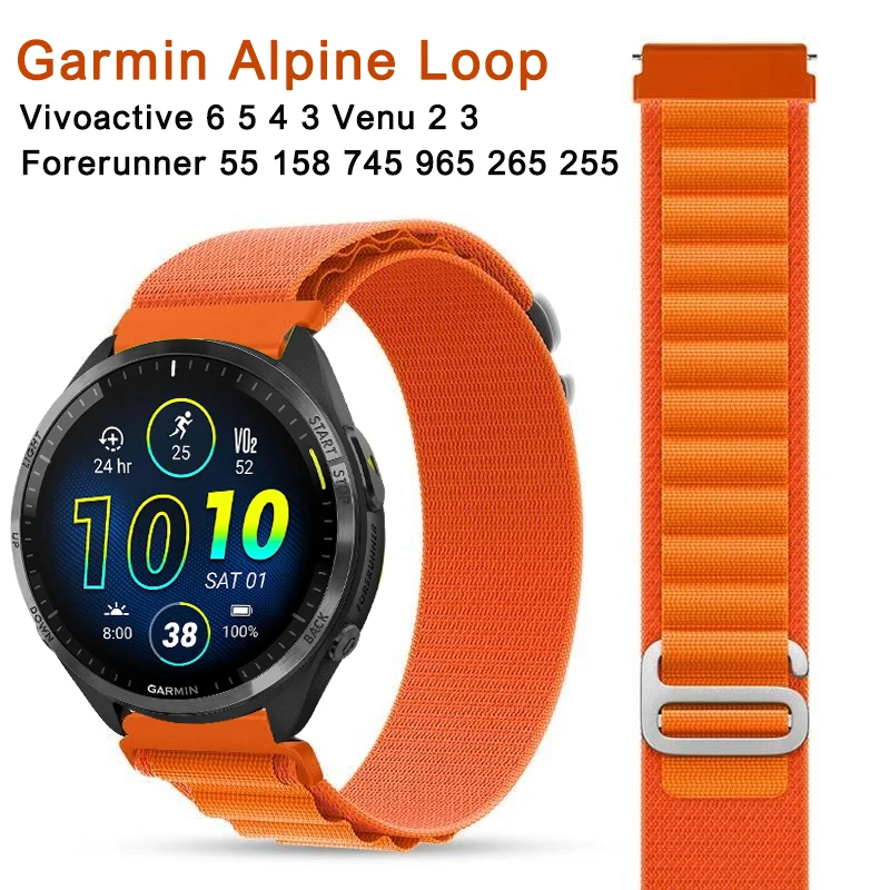20mm 22mm Alpine Loop Strap For Garmin Vivoactive 6 5 4 3 Venu 2 3 Bracelet Garmin Forerunner 55 158 745 965 265 255 645 SQ SQ2