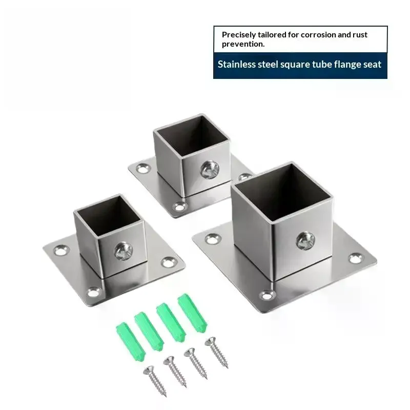 1/2 Sets Flange Base Stainless Steel Square Tube Connector Tube Outer Dia. 25/30/35mm Elbow Corner Joint Fence Rail Clamps