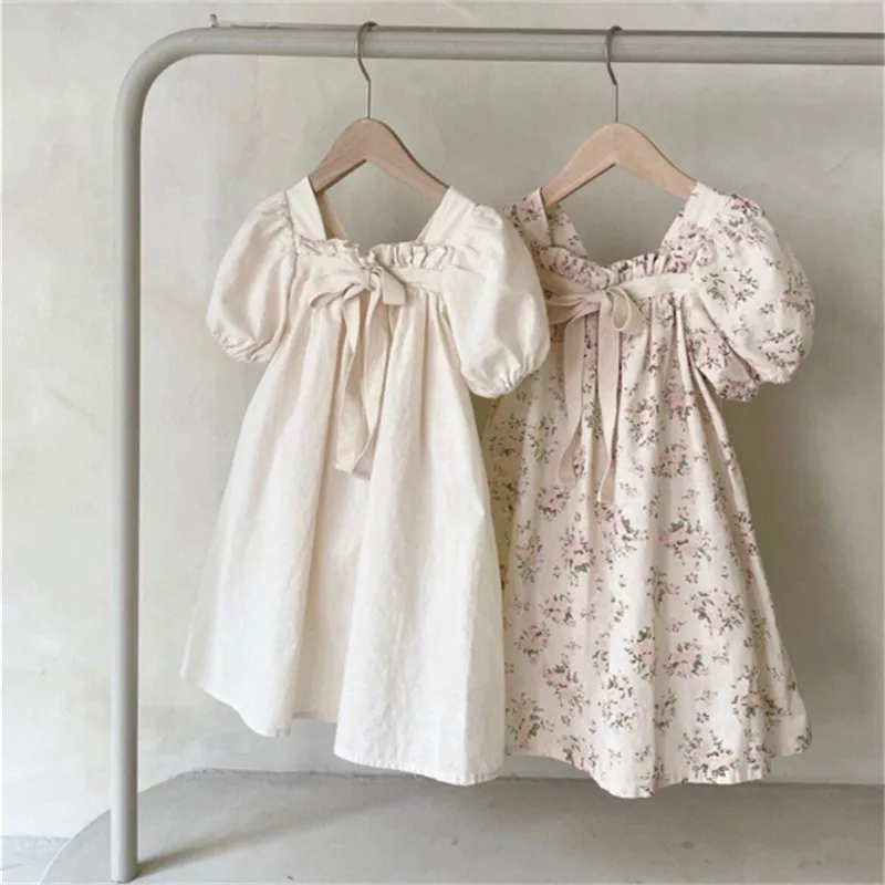 BOBOTCNUNU 2024 New Fashion Kids Girls Short Sleeve Spring Autumn Dress Cotton Children Cute Casual Floral Vestido Outfits