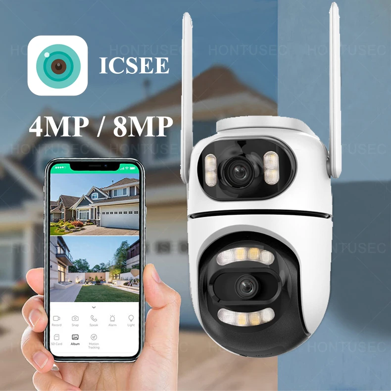 icsee-屋外ワイヤレスセキュリティカメラデュアルレンズデュアルスクリーン双方向オーディオ監視カメラptzwifiip664k8mp2k4mp