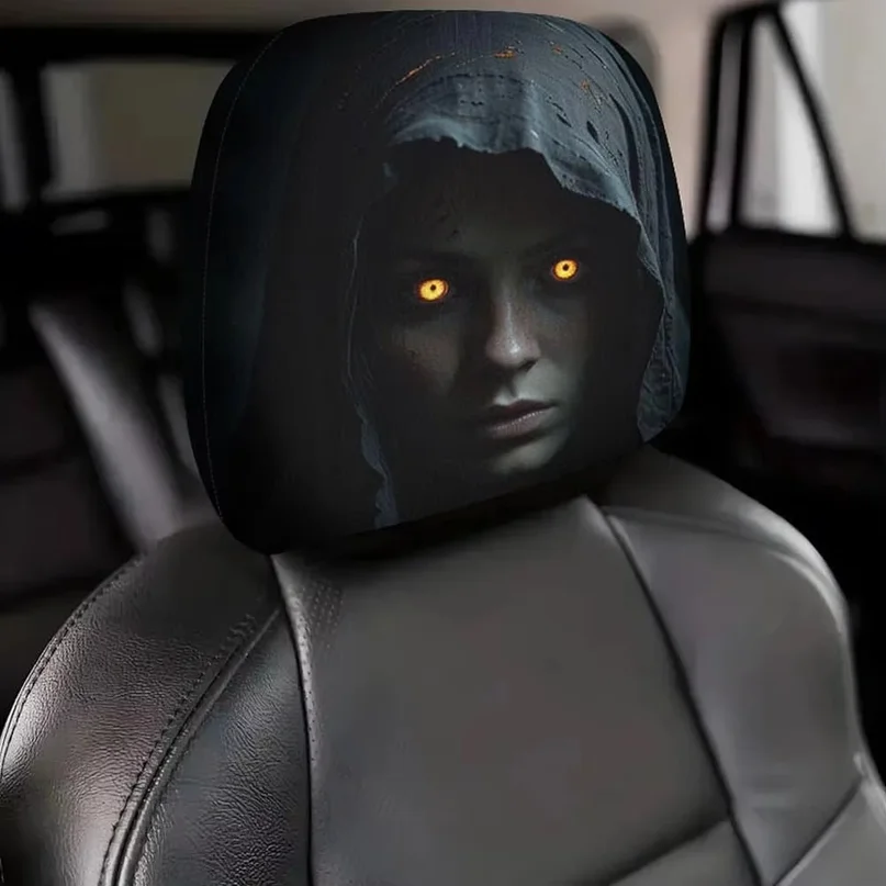 2/4pcs Halloween Scary Reaper Lady Print Car Headrest Covers Horror Style Vehicle Seat Head Cover Halloween Party Car Decoration