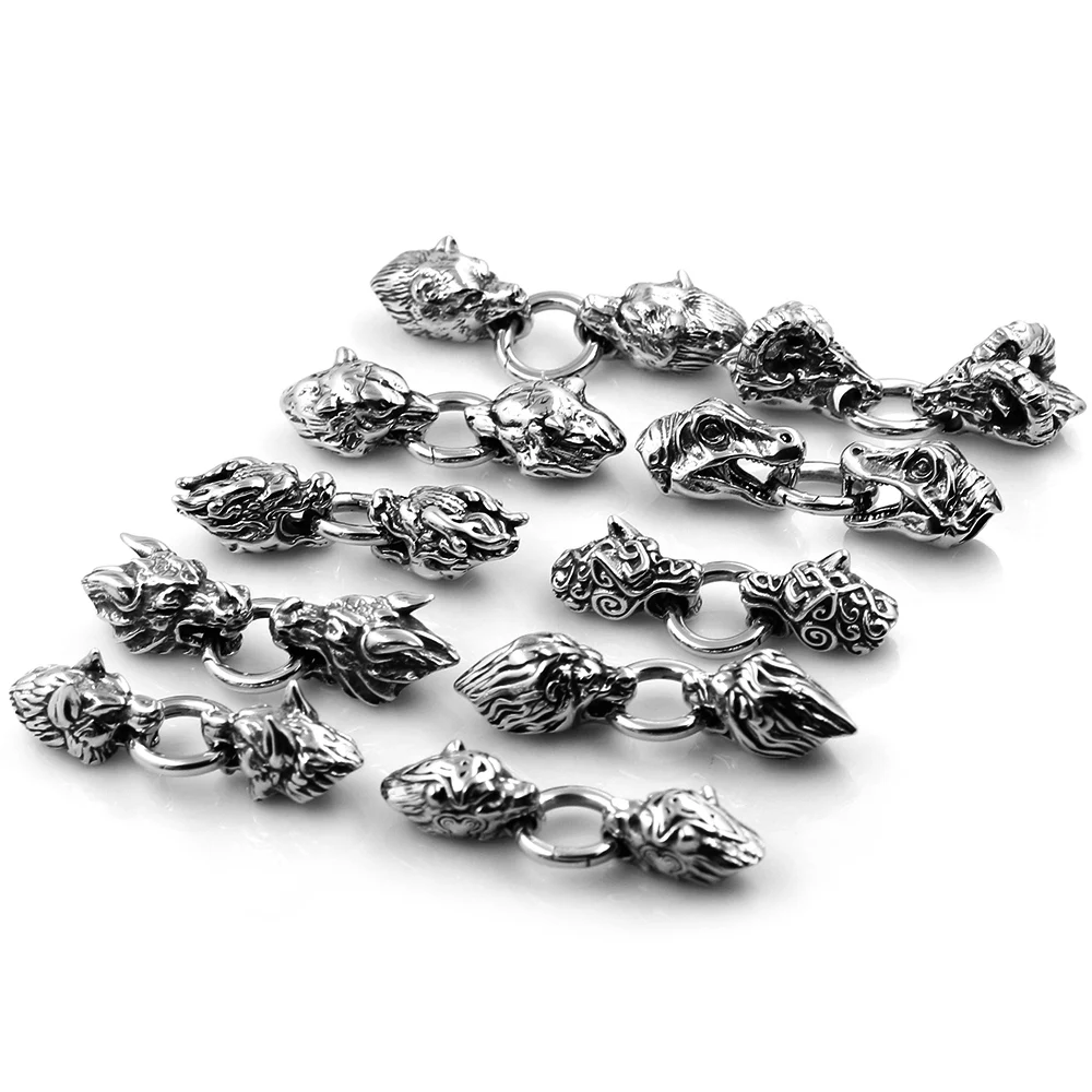 8.0mm Stainless Steel Animal Heads Connectors For Round Flat Cord Leather Bracelet Jewelry Making DIY Bangle Metal Clasps