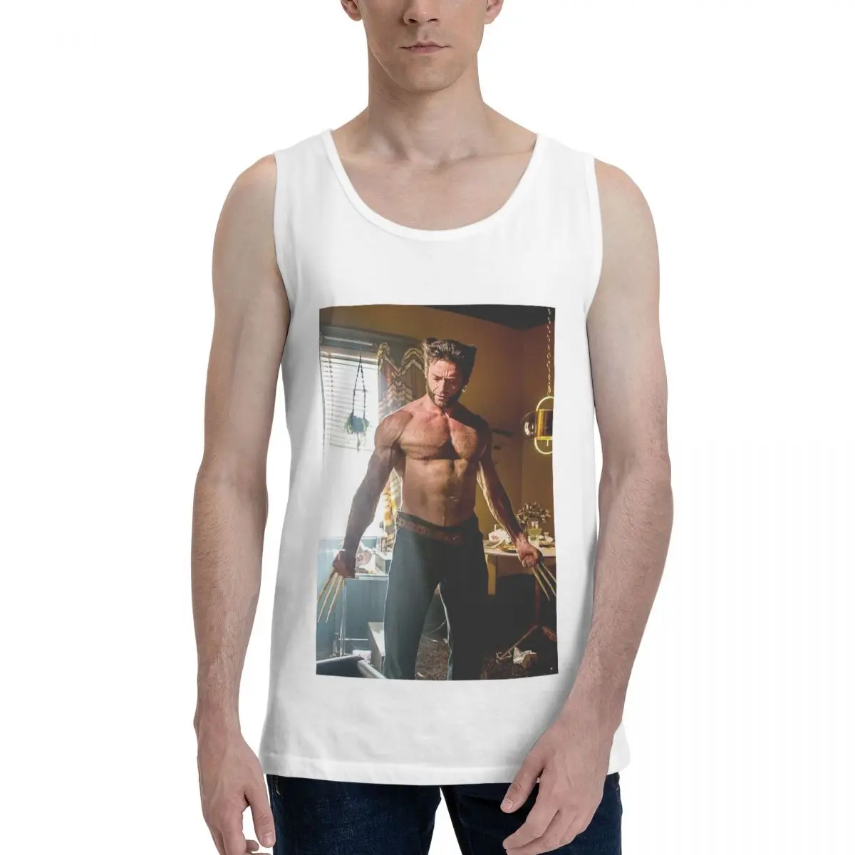 Hugh Jackman 100% Cotton Men's Sweatshirt Vest Sleeveless Clothing Tees Men Tank Tops T-shirt