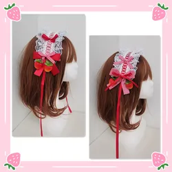 Lolita-Diadema bonita de fresa para niña japonesa, adorno para el cabello rojo KC, tocado de Anime